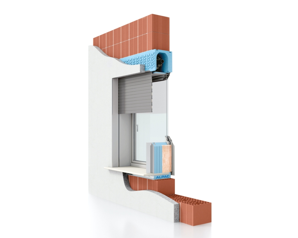 Controtelaio monoblocco isolante Alpac PRESYSTEM con cassonetto integrato e spallette coibentate