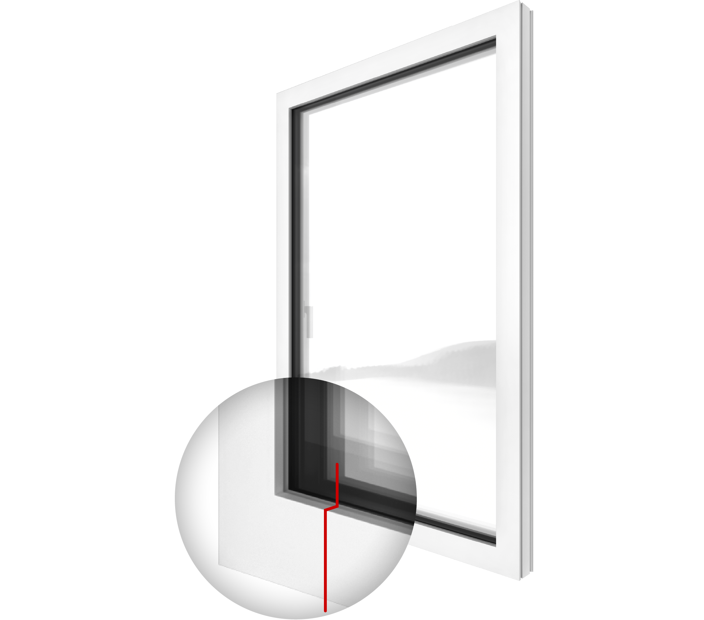 Render della finestra Internorm KF 520 dal design minimale con dettaglio del profilo slim
