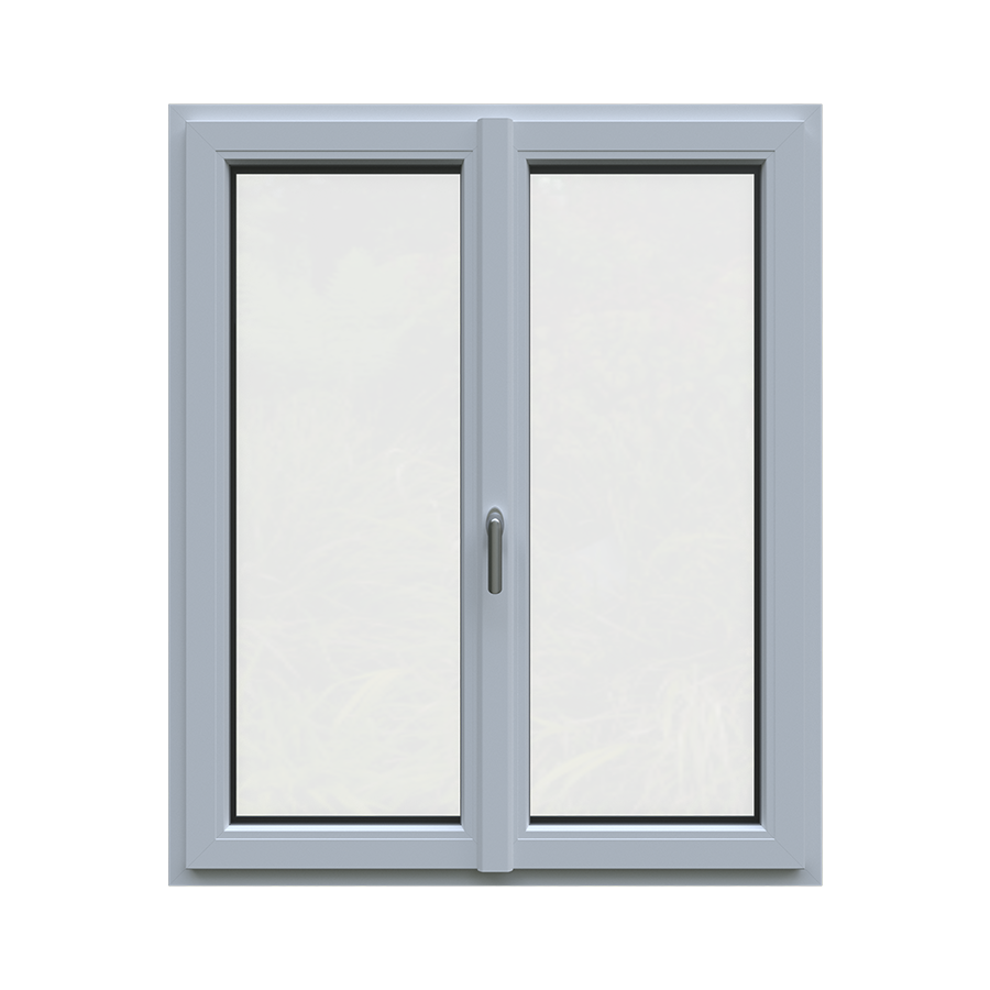 Render di una finestra QFort 7Stars a due ante in PVC grigio