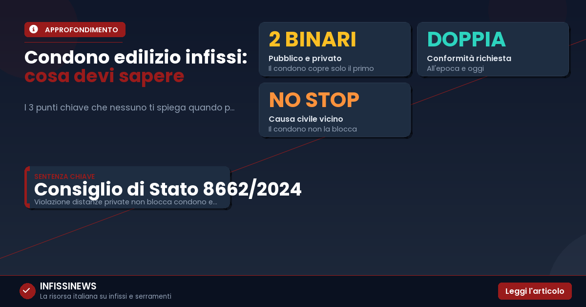 Condono edilizio per infissi: quando puoi sanare e quando il vicino può bloccarti