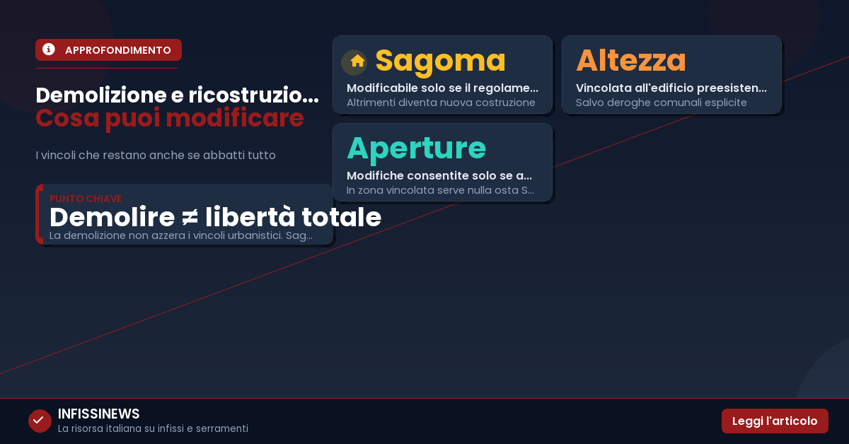 Demolizione e ricostruzione: quando puoi cambiare sagoma, altezza e infissi